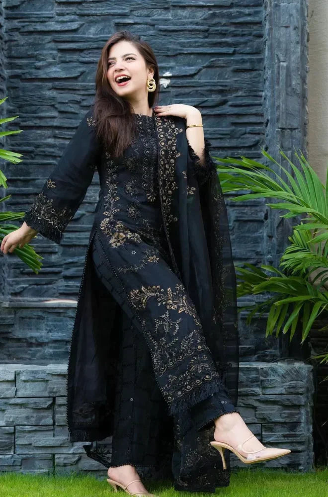 NS 32-3 Piece fully Embroidered Dhanak Dress with Organza Dupatta
