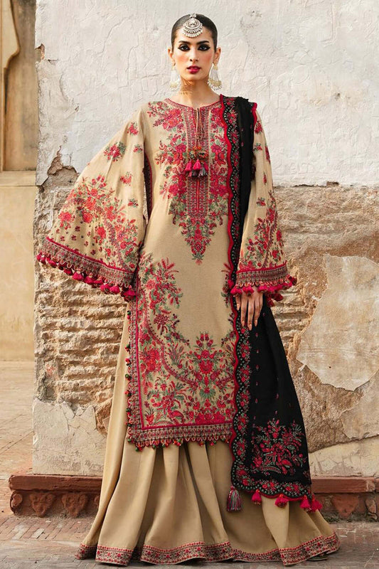 HR 690-3 Piece Unstitched Heavy Embroidered Dhanak Wool Suit  Four Sided Embroidered Dhanak Shawl