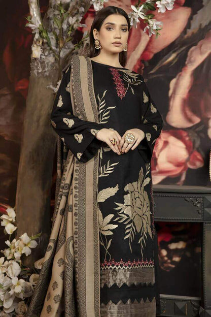 MJ 1090-3 Piece Unstitched Embroidered Dhanak Suit with Printed Wool Shawl