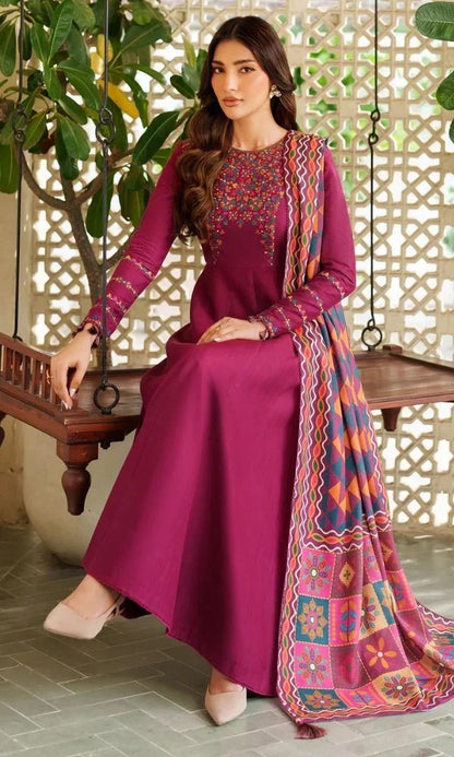 3 Piece - Unstitched Fully Embroidered Dhanak Fabric