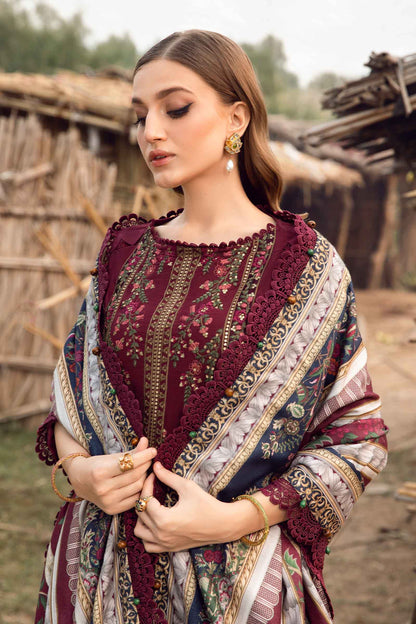 MB 515 - 3 Pcs Unstitched Heavy Embroidered Dhanak Suit with Premium Quality Wool Shawl