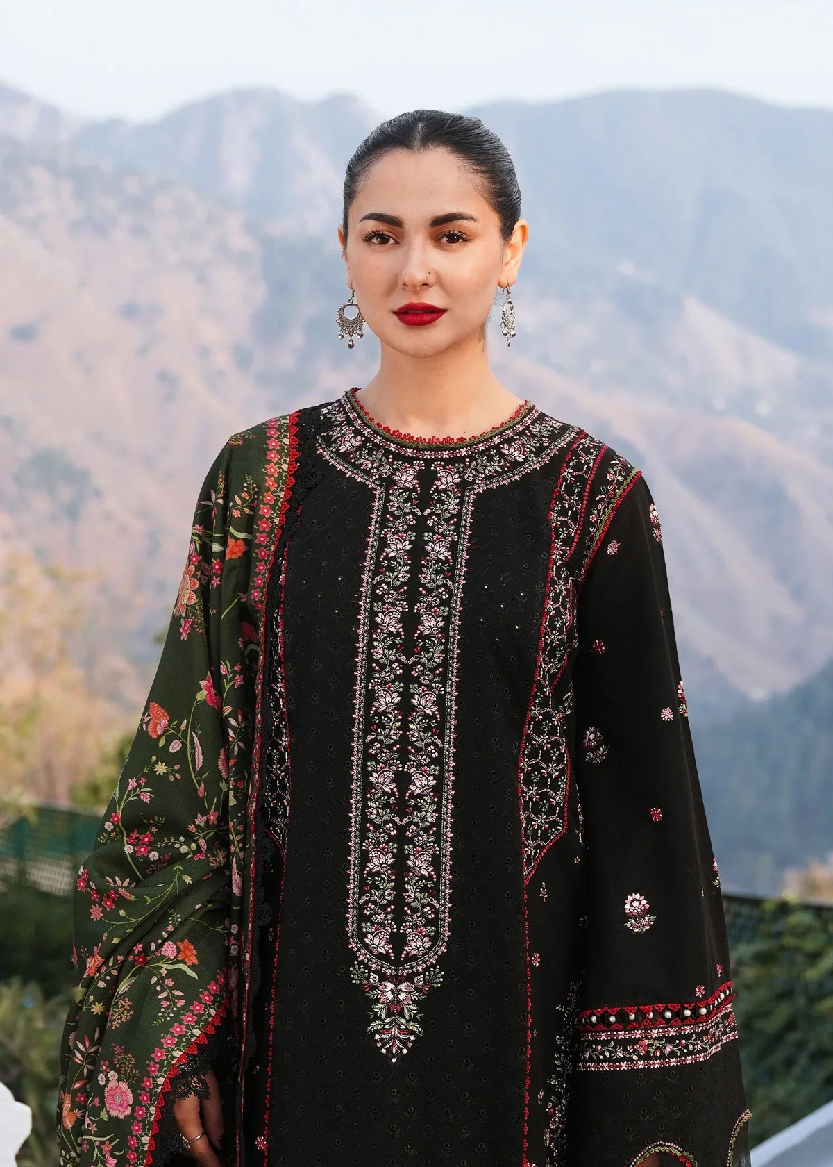 MB 520 - 3 Pcs Unstitched Heavy Embroidered Dhanak Suit with Premium Quality Wool Shawl