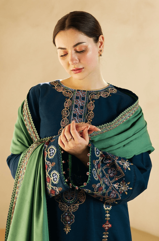 BR 840-3 Piece Heavy Embroidered Dhanak Dress  ( Dhanak Embroidered Dupatta )