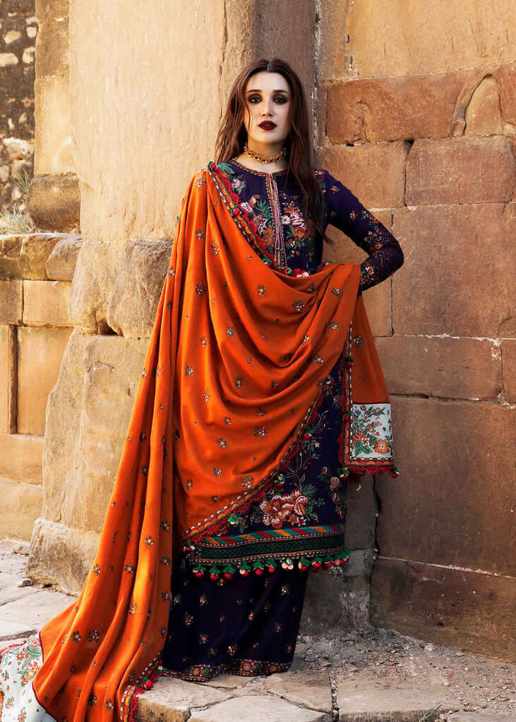 AJ 680-3 Piece Unstitched Heavy Embroidered Dhanak Wool Suit  Heavy Embroidered Dhanak Shawl