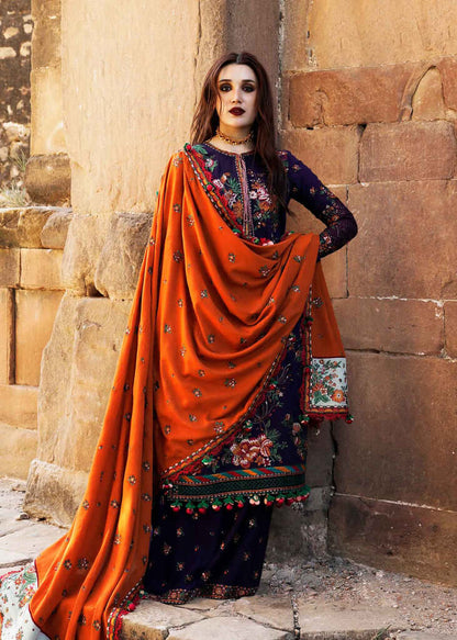 AJ 680-3 Piece Unstitched Heavy Embroidered Dhanak Wool Suit  Heavy Embroidered Dhanak Shawl