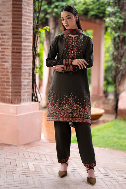 JZ 3035-3 Piece Unstitched Embroidered Dhanak Fabric With Digital Printed Shawl