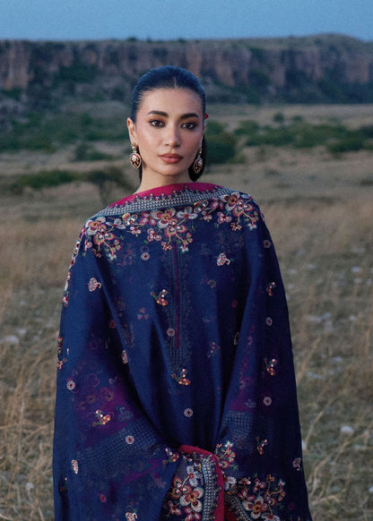 HR 3005-3 Piece Unstitched Heavy Embroidered Dhanak Suit With Embroidered Chiffon Dupatta