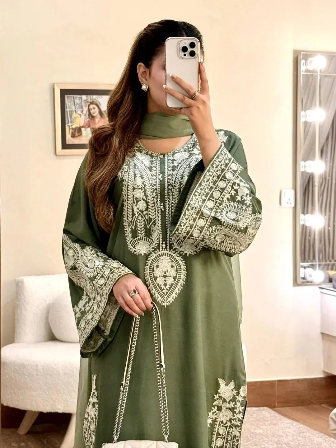 MR-2740  3Pc-Unstitched Embroidered Lawn Fabric With Embroidered Chiffon Dupatta