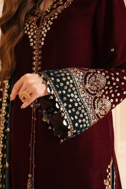 3 Piece - Unstitched Fully Embroided Velvet Fabric