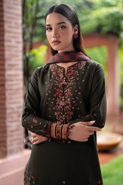 JZ 3035-3 Piece Unstitched Embroidered Dhanak Fabric With Digital Printed Shawl