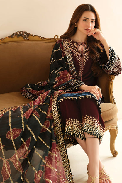 3 Piece - Unstitched Fully Embroided Velvet Fabric