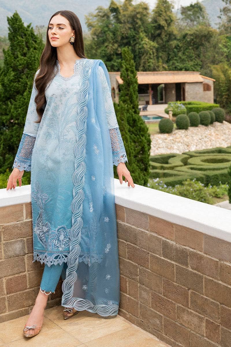 MB 510-3 Piece Unstitched Heavy Embroidered Lawn Suit ( Embroidered Organza Dupatta )