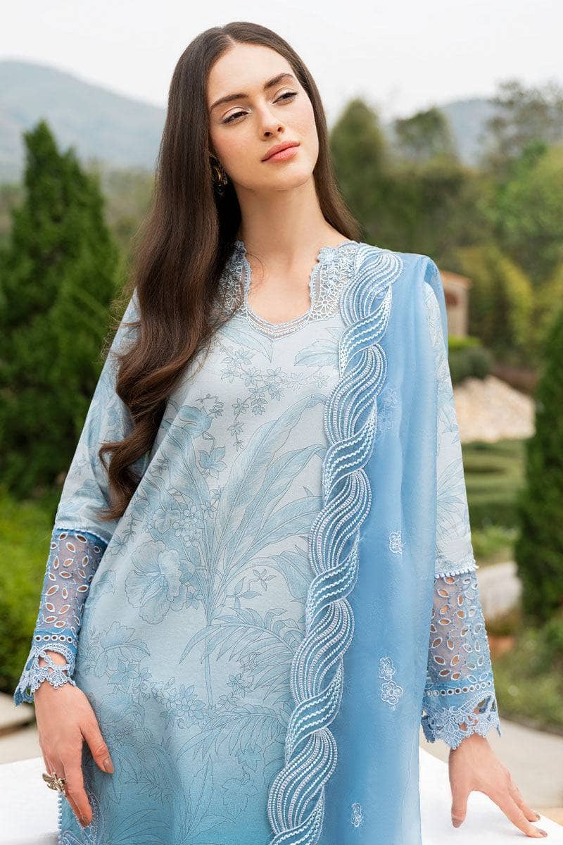 MB 510-3 Piece Unstitched Heavy Embroidered Lawn Suit ( Embroidered Organza Dupatta )