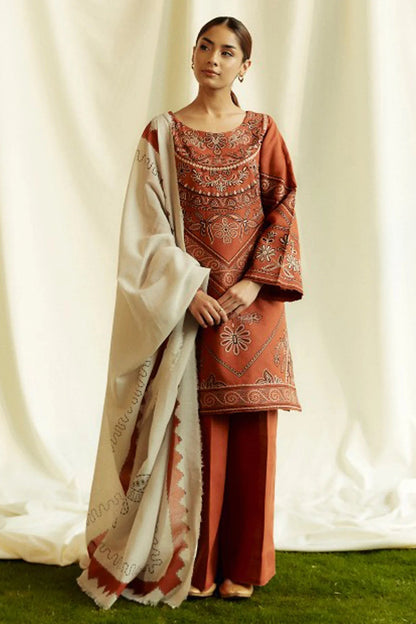 ZS 2555B-3 Piece Unstitched Heavy Embroidered Lawn Suit ( Fine Printed Polly Lawn Dupatta )