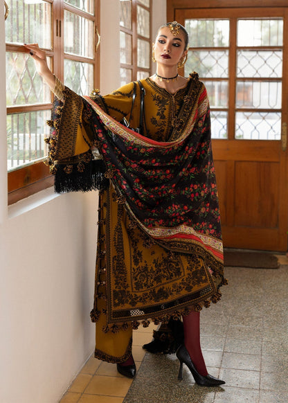 HR-3045 - 3 Piece Unstitched Embroidered Dhanak Suit With Digital Printed Shawl