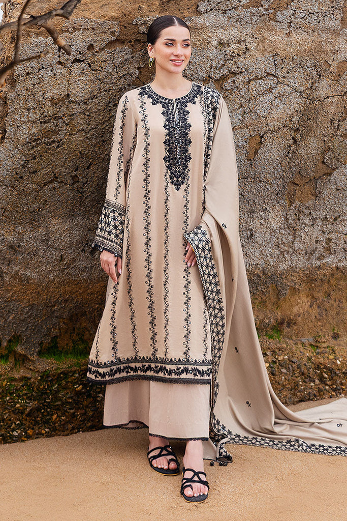 3 Piece - Unstitched Fully Embroidered Dhanak Fabric