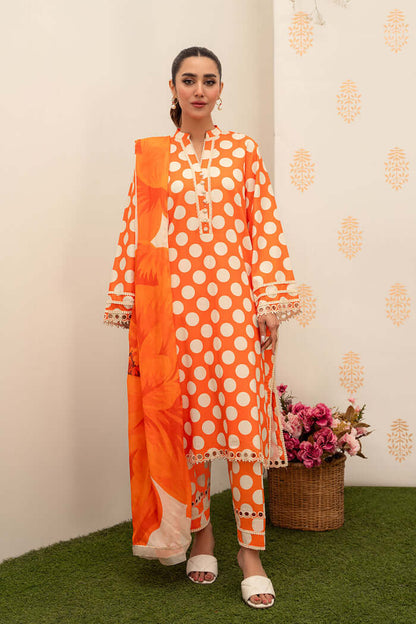 CH 128-3 Piece Unstitched Digital Printed Lawn Suit ( Fine Printed Silk Dupatta )